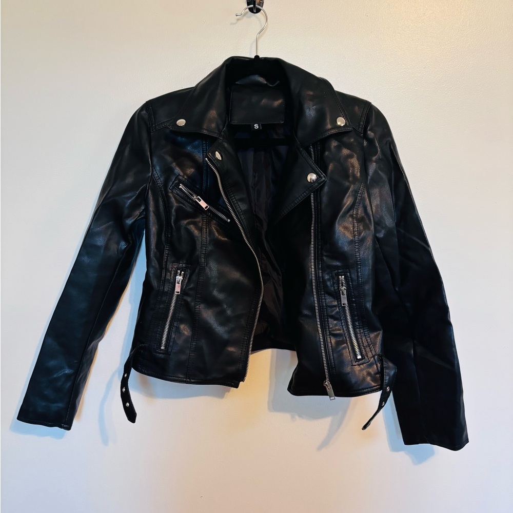 SHEIN black motorcycle faux leather jacket size small